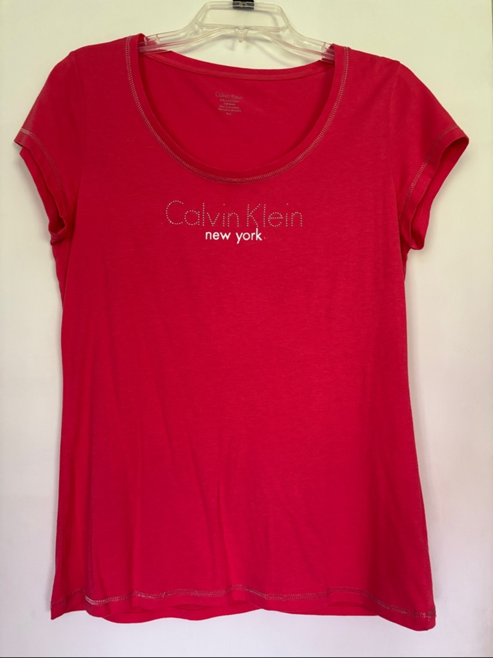 Calvin Klein Red Scoop Neck Logo Tee